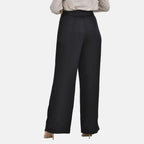 Tamsy Soft Satin Wide Leg Trousers (Size 12) - Black