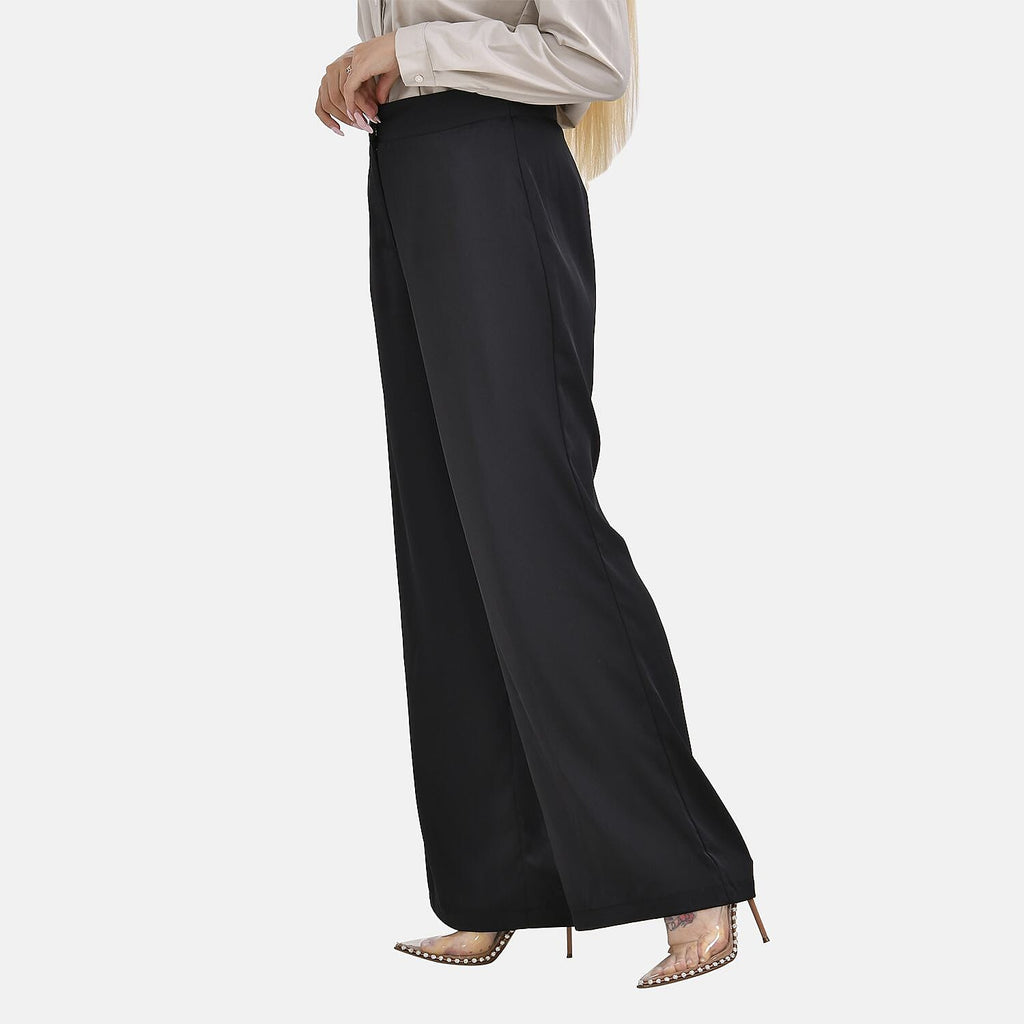 Tamsy Soft Satin Wide Leg Trousers (Size 12) - Black