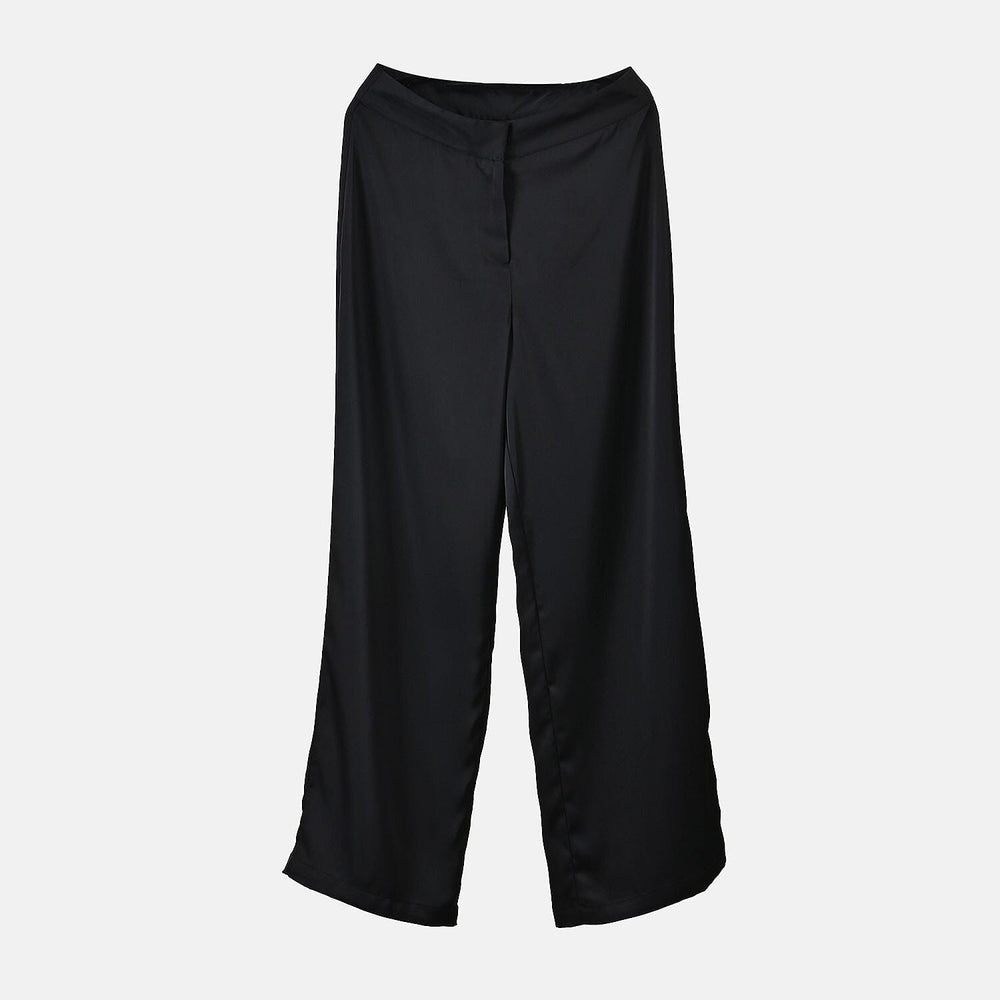 Tamsy Soft Satin Wide Leg Trousers (Size 12) - Black