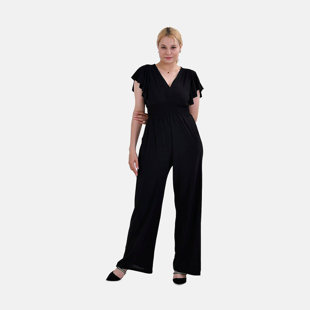 La Marey Smocked Waist Stretch Jersey Jumpsuit (Size M) - Black