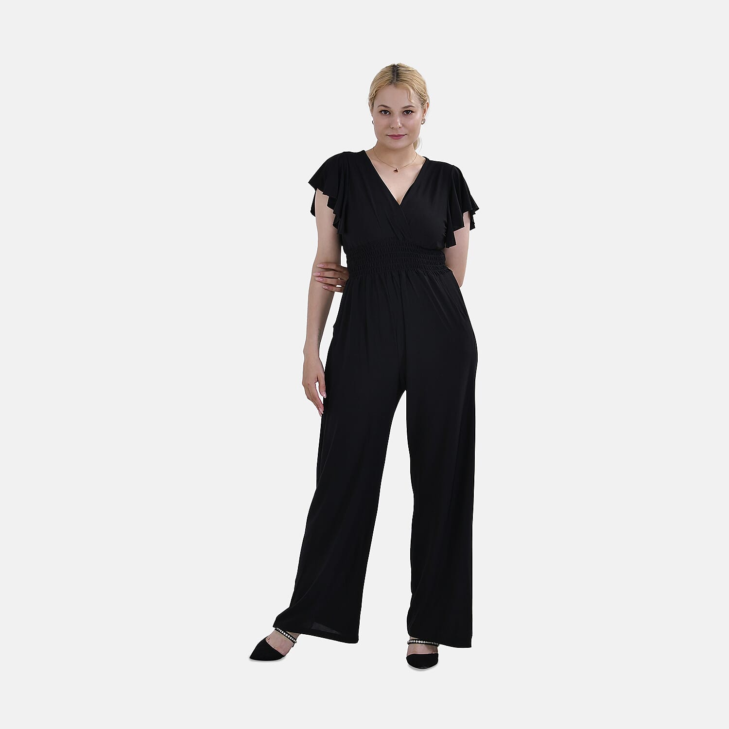 La Marey Smocked Waist Stretch Jersey Jumpsuit (Size M) - Black