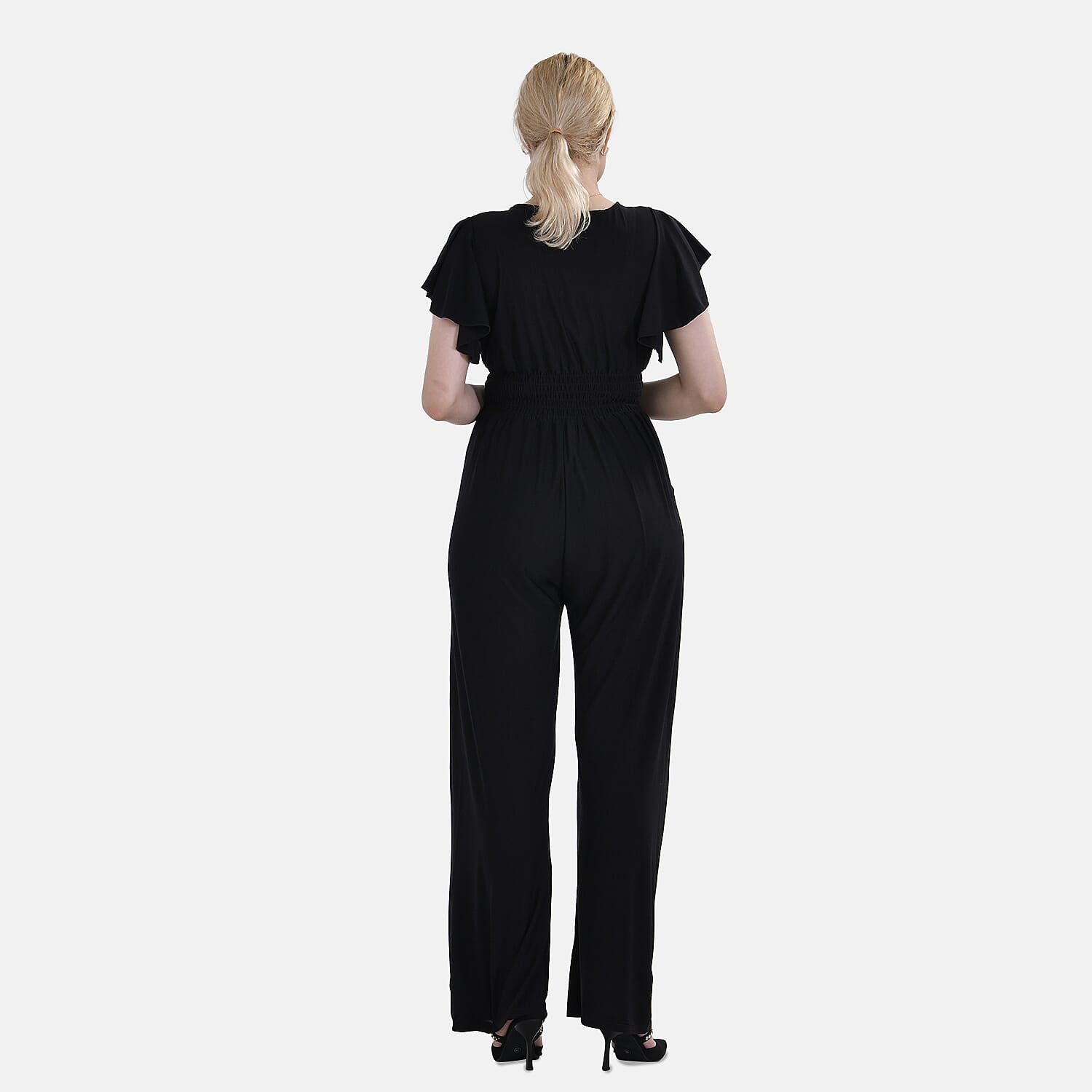 La Marey Smocked Waist Stretch Jersey Jumpsuit (Size M) - Black