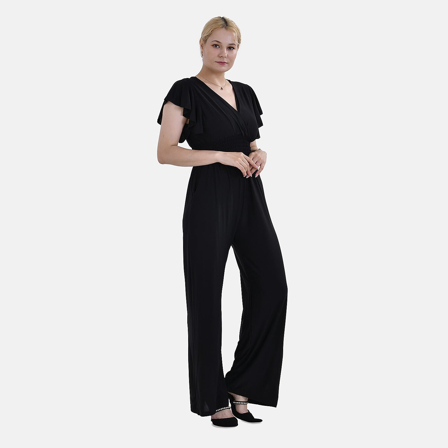 La Marey Smocked Waist Stretch Jersey Jumpsuit (Size M) - Black