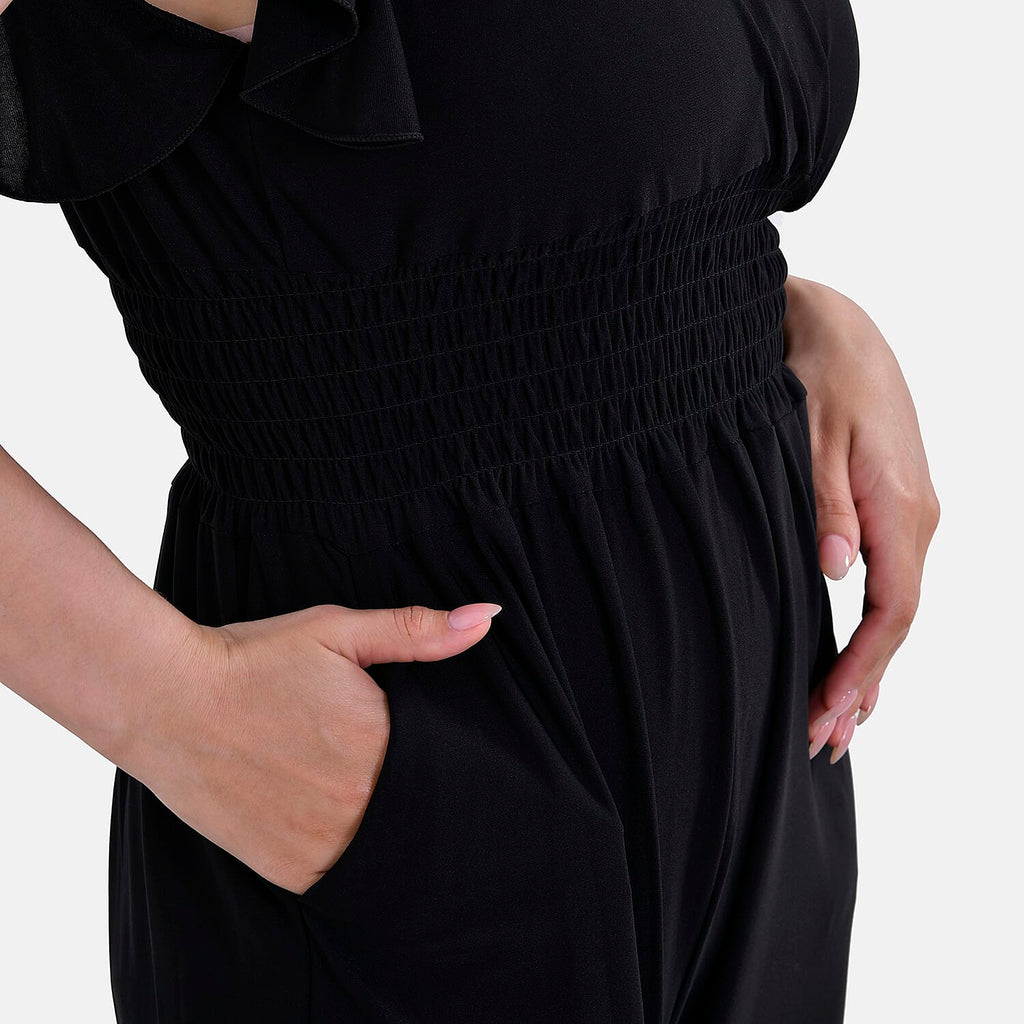 La Marey Smocked Waist Stretch Jersey Jumpsuit (Size M) - Black
