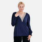 La Marey V-neck Lace Top (Size L) - Navy