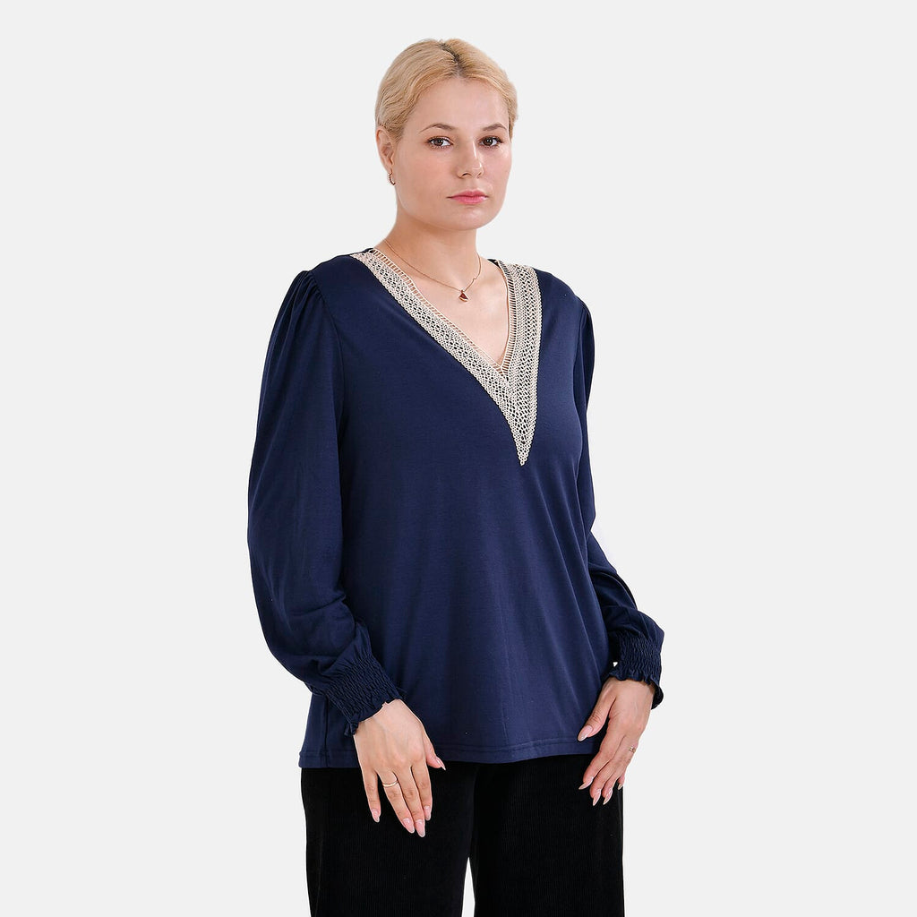 La Marey V-neck Lace Top (Size L) - Navy