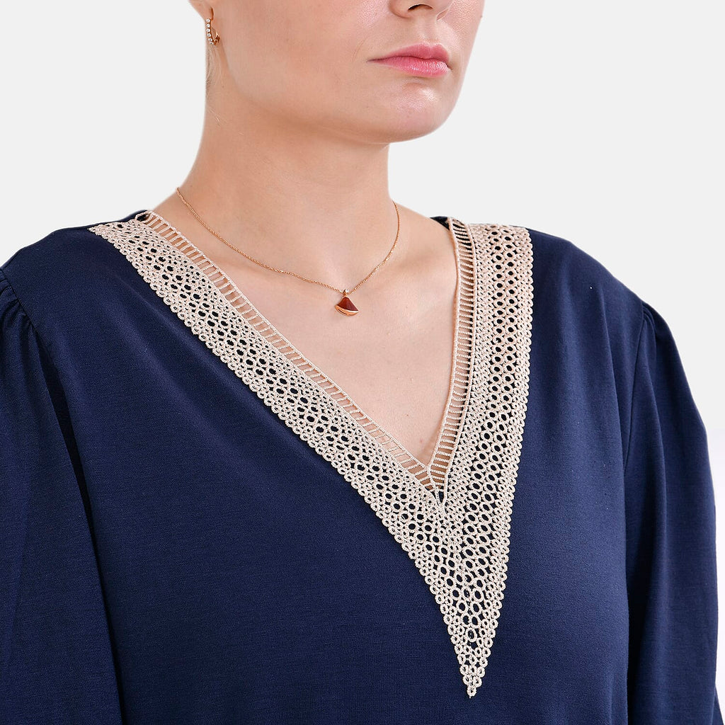 La Marey V-neck Lace Top (Size L) - Navy