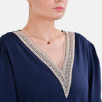 La Marey V-neck Lace Top (Size L) - Navy