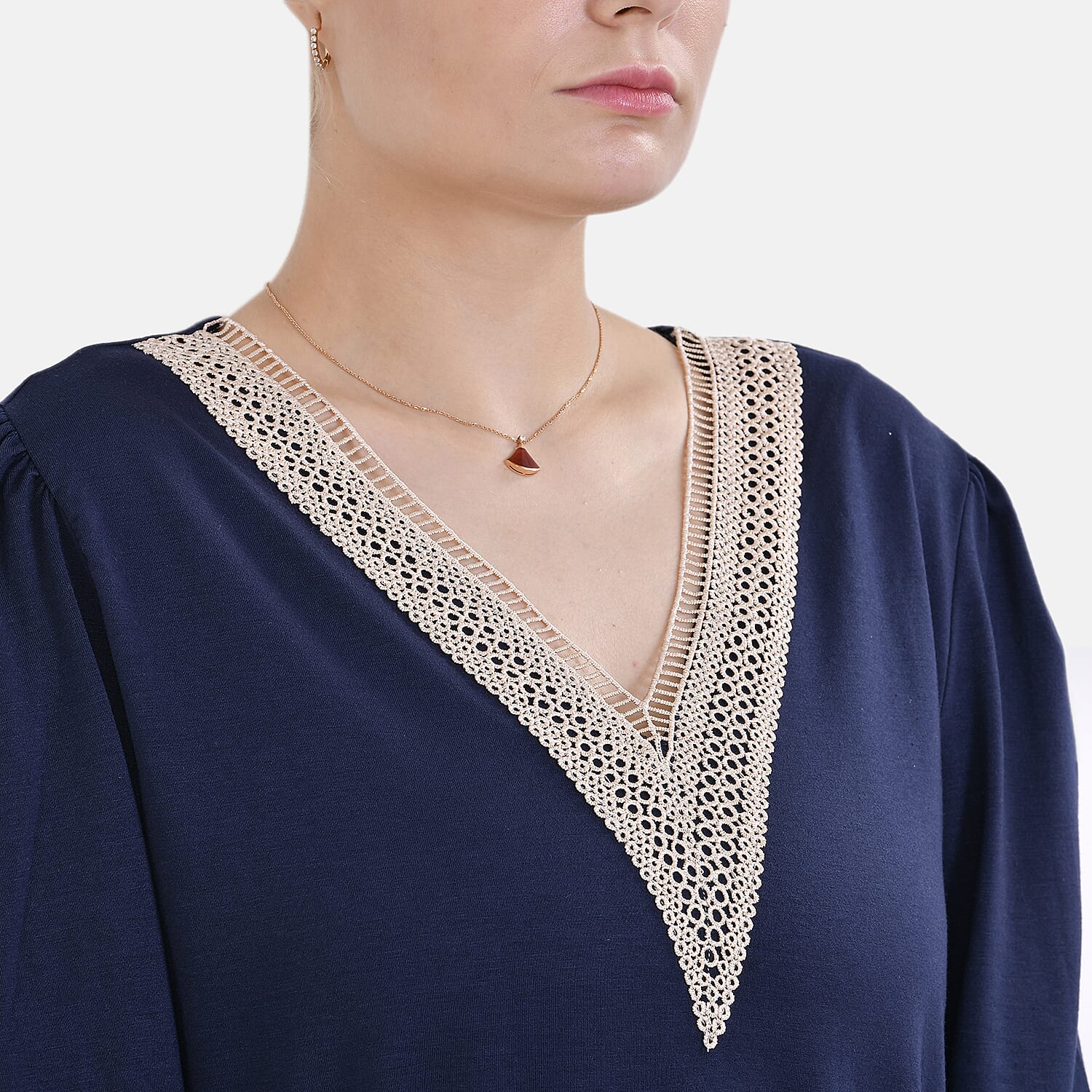 La Marey V-neck Lace Top (Size L) - Navy