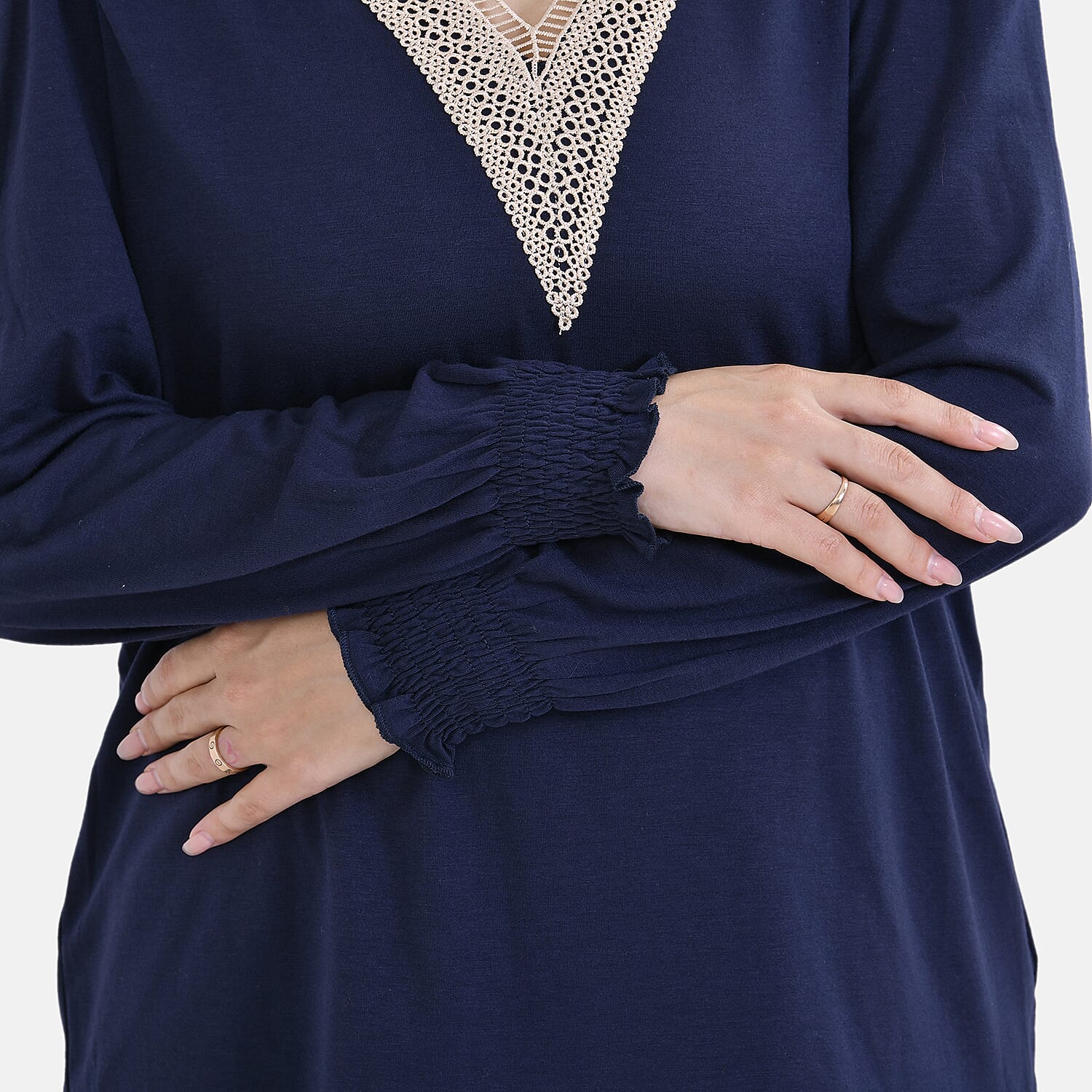 La Marey V-neck Lace Top (Size L) - Navy