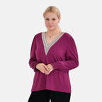 La Marey V-neck Lace Top (Size L) - Purple