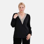 La Marey V-neck Lace Top (Size XL) - Black