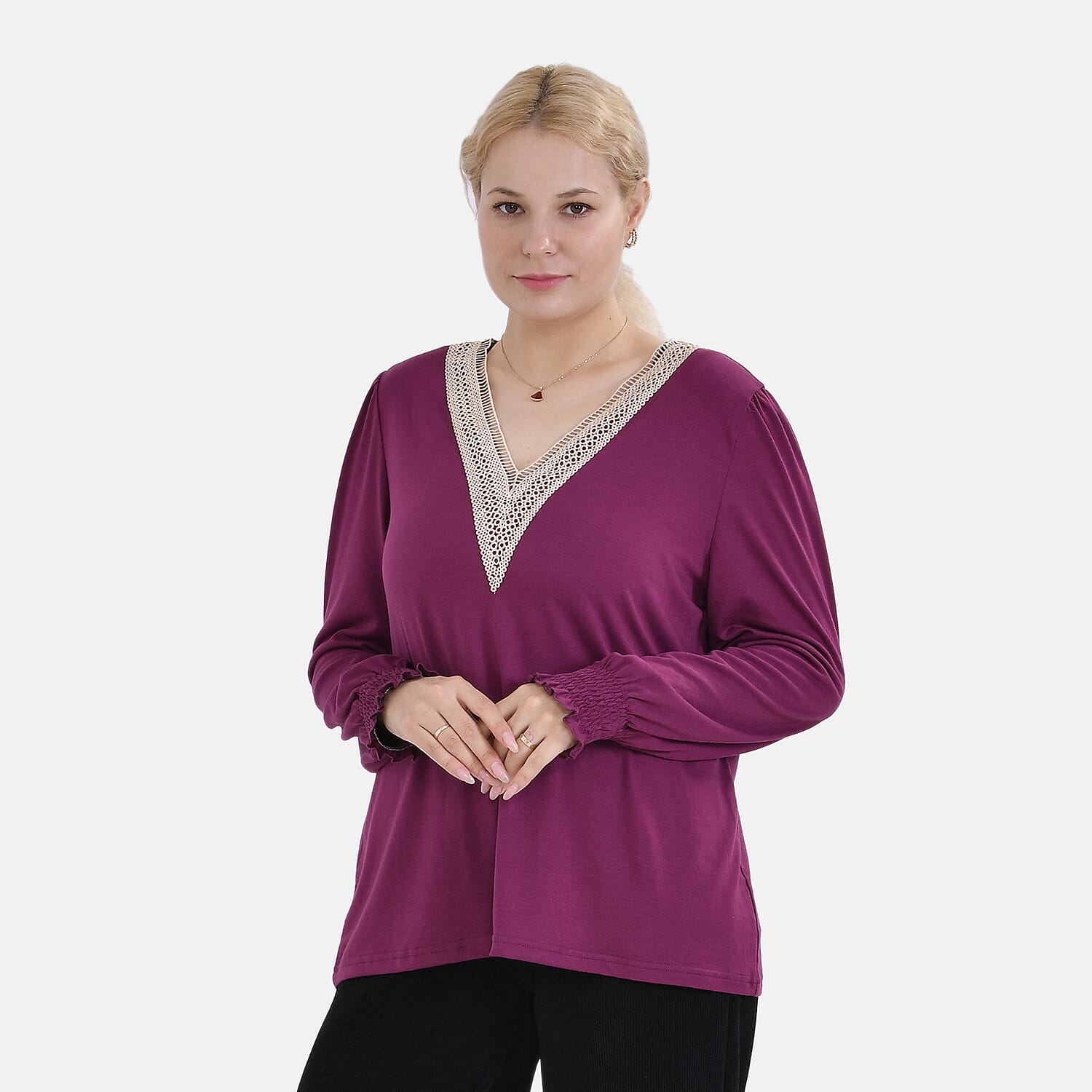 La Marey V-neck Lace Top (Size XL) - Purple