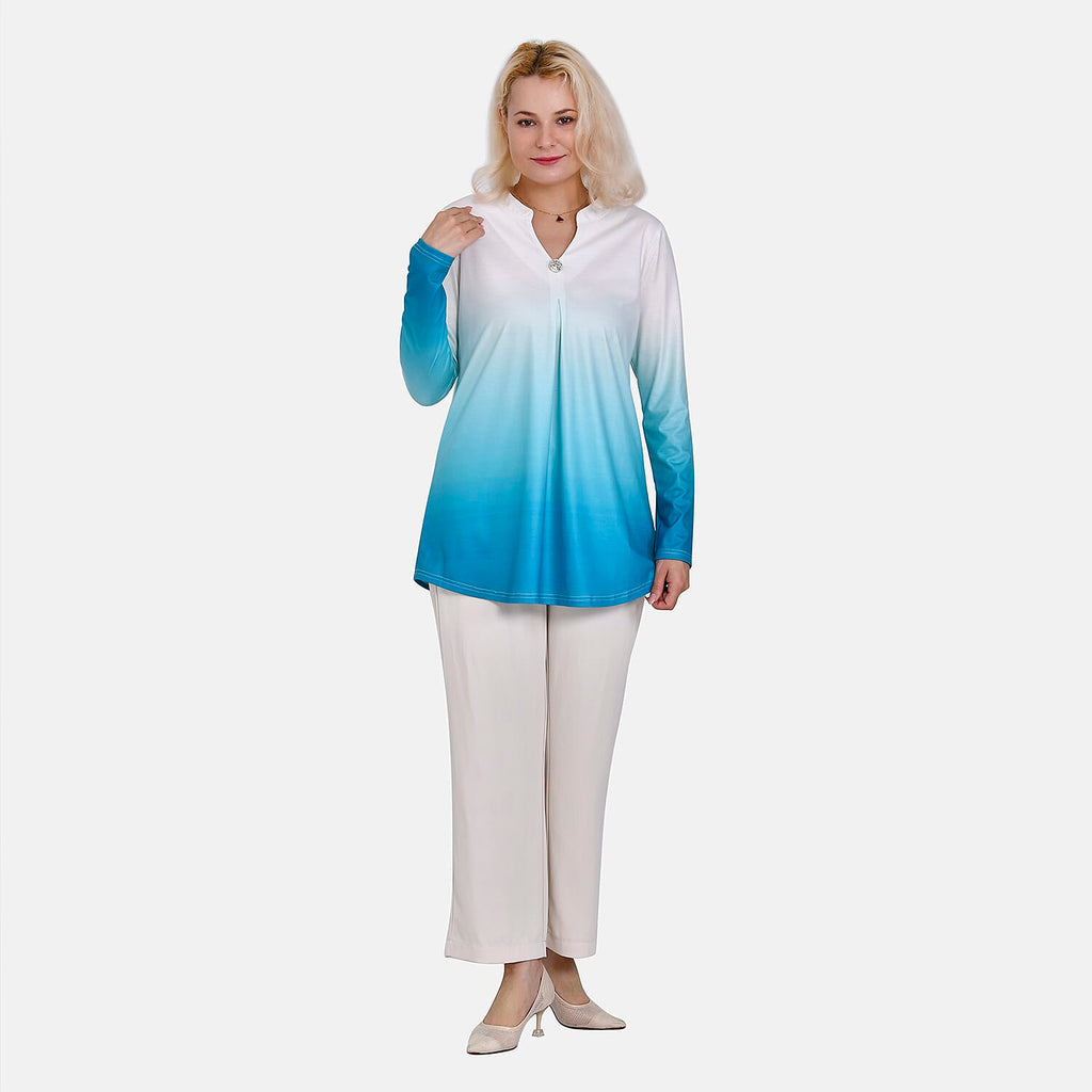 La Marey Ombre V-Neck Top (Size M 12 to 14) - Turquoise