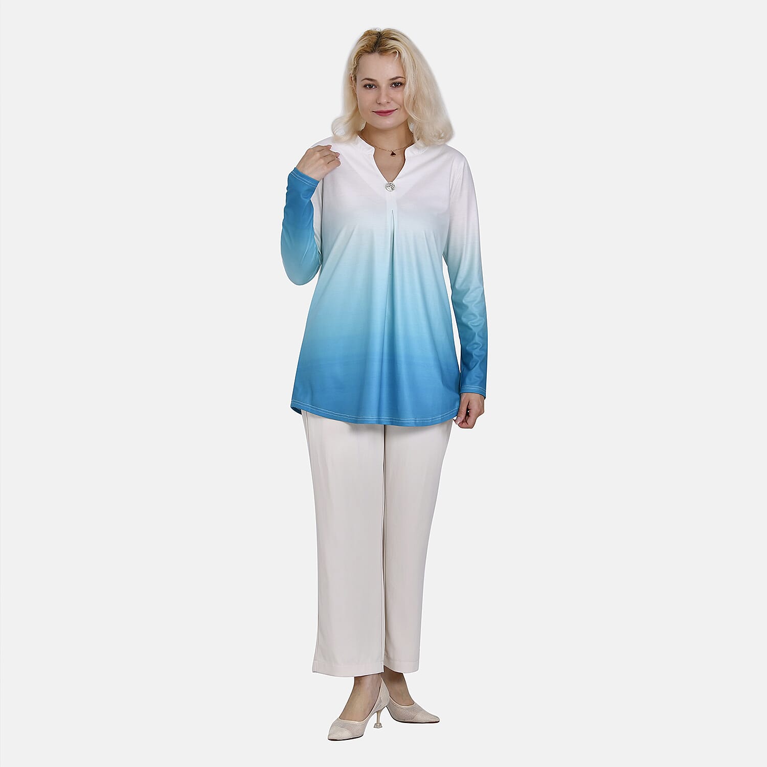 La Marey Ombre V-Neck Top (Size M 12 to 14) - Turquoise