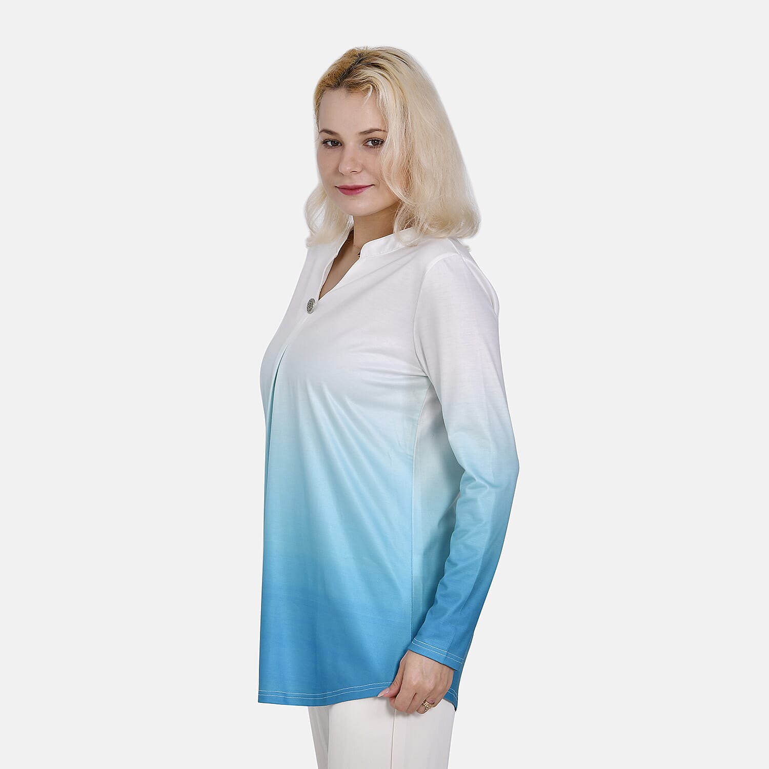 La Marey Ombre V-Neck Top (Size L 16 TO 18) - Turquoise