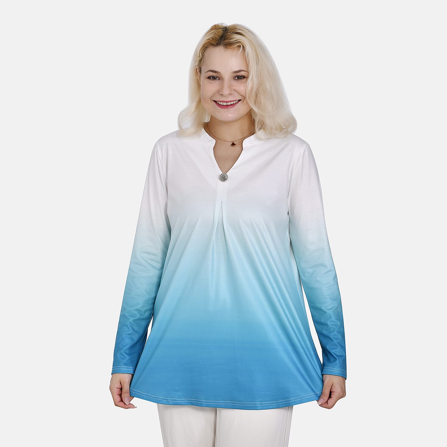 La Marey Ombre V-Neck Top (Size L 16 TO 18) - Turquoise