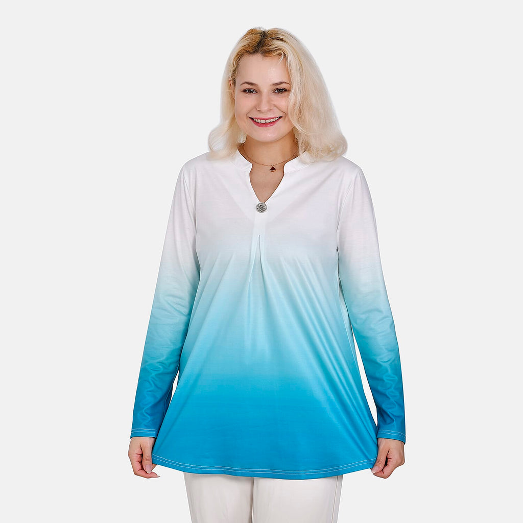 La Marey Ombre V-Neck Top (Size XL 20 to 22) - Turquoise