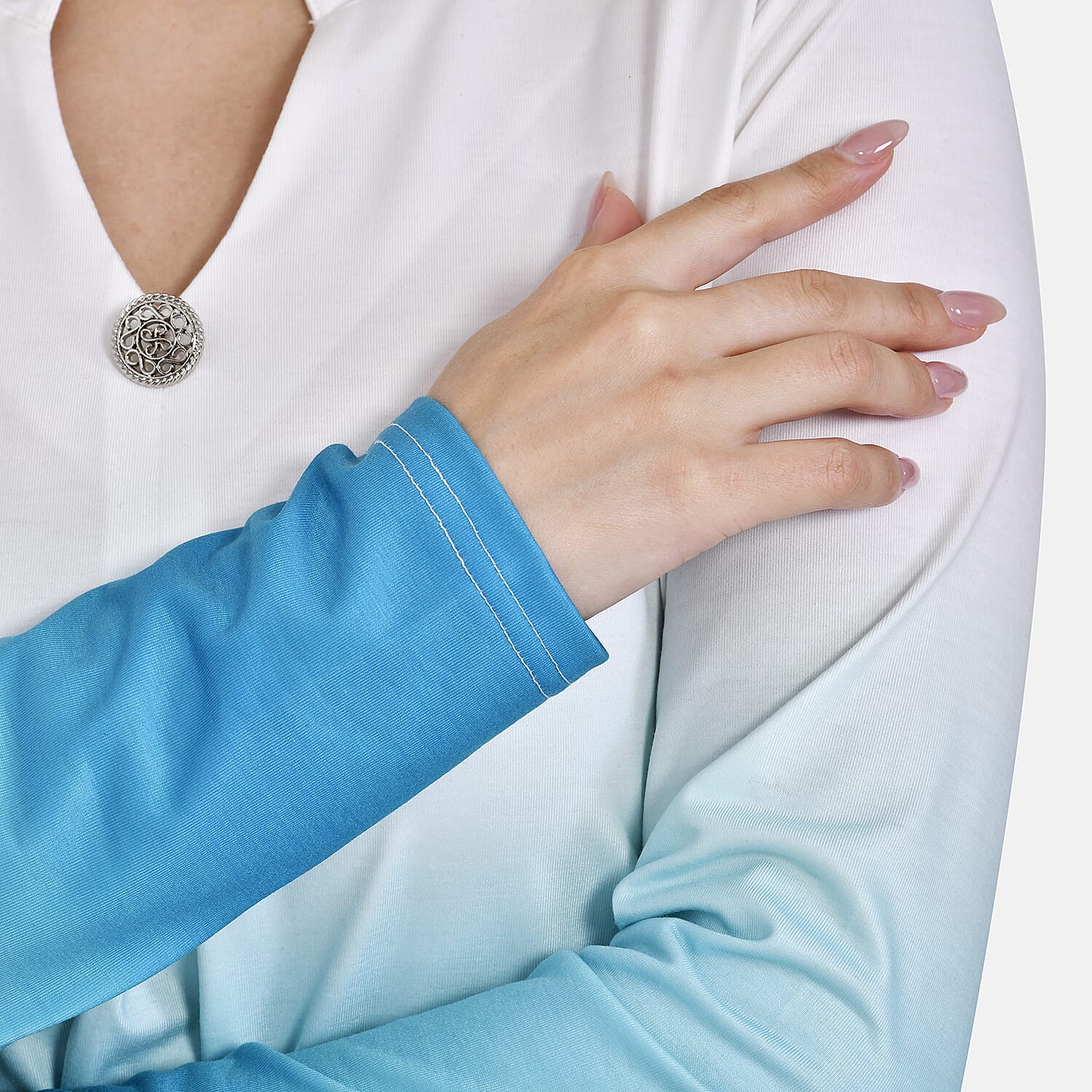La Marey Ombre V-Neck Top (Size XL 20 to 22) - Turquoise