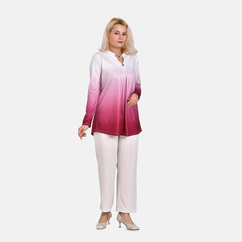 La Marey Ombre V-Neck Top (Size XXL 24 to 26) - Pink