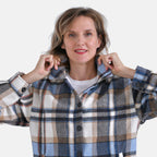 La Marey Plaid Button Down Shacket (Size 16 to 18) - Blue Brown & Brown
