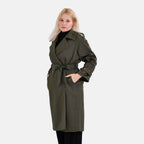 LA Marey Windproof Cotton Blend Trench Coat (Size 12-14) - Green