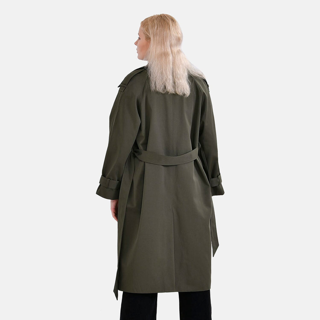 LA Marey Windproof Cotton Blend Trench Coat (Size 12-14) - Green