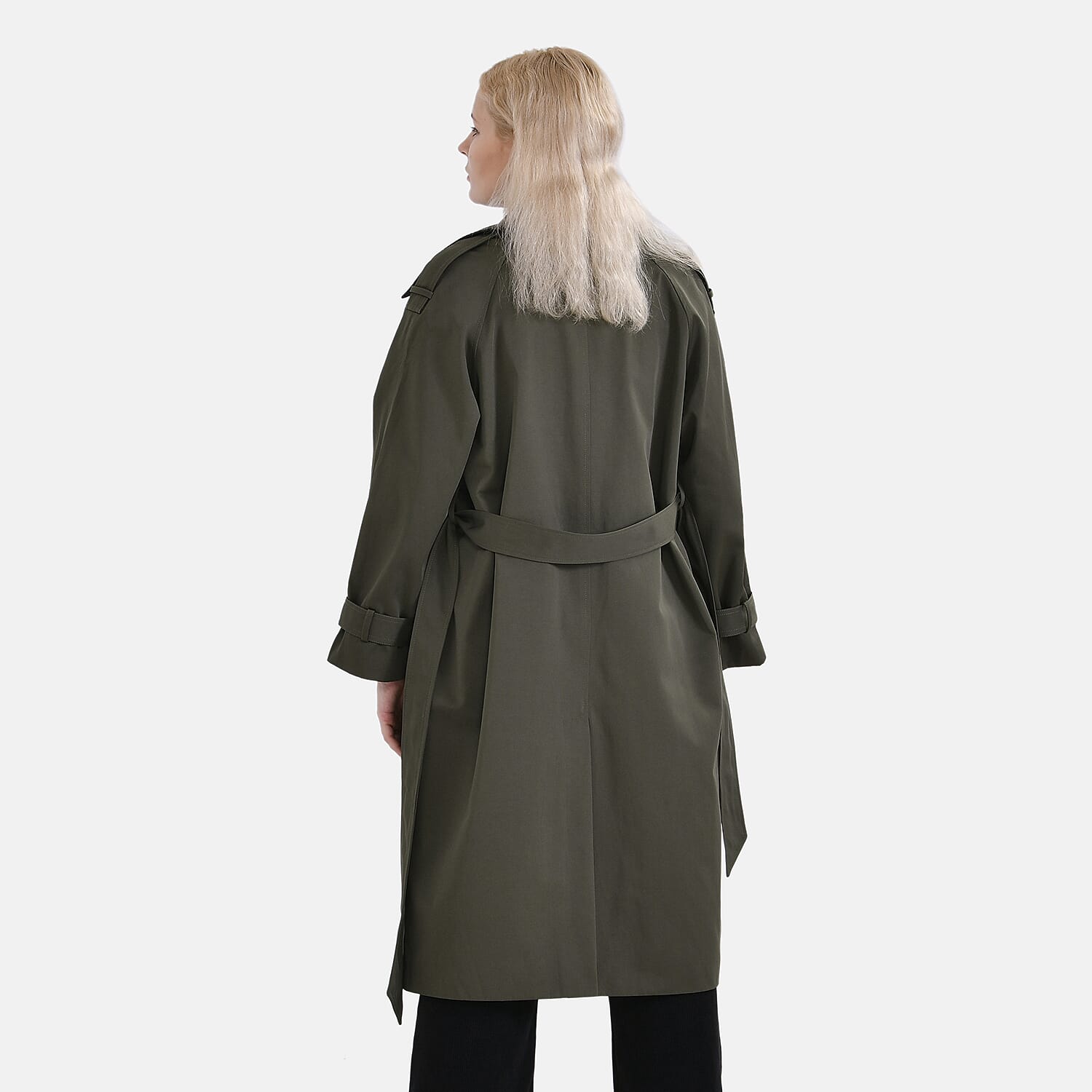 LA Marey Windproof Cotton Blend Trench Coat (Size 12-14) - Green