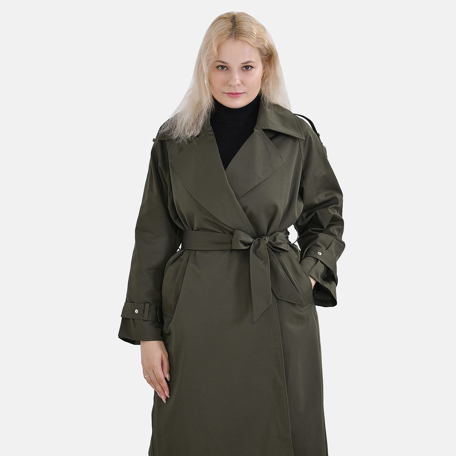 LA Marey Windproof Cotton Blend Trench Coat (Size 12-14) - Green
