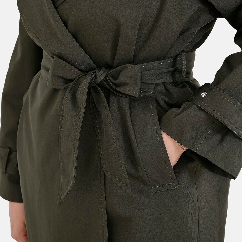 LA Marey Windproof Cotton Blend Trench Coat (Size 12-14) - Green