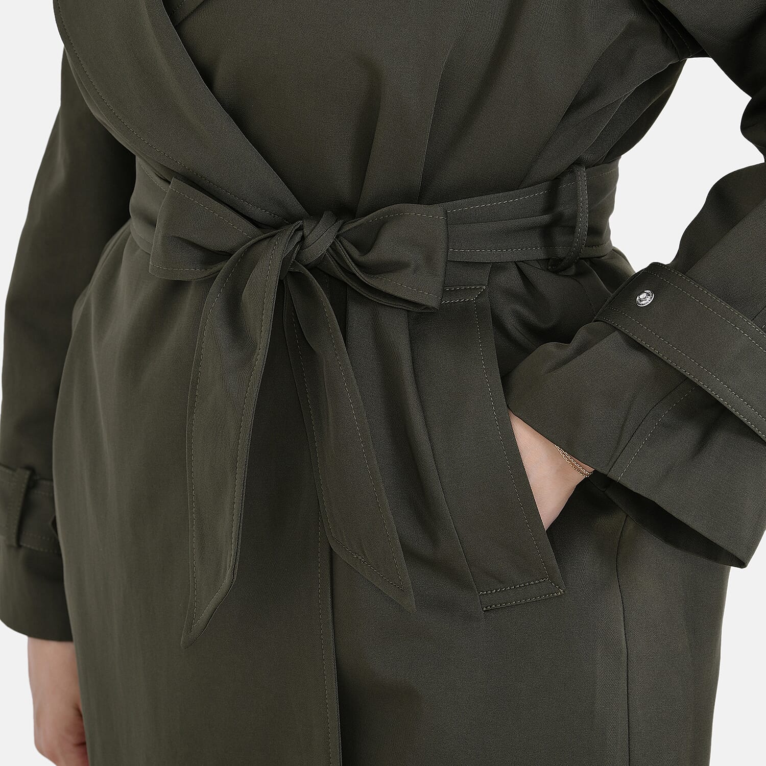 LA Marey Windproof Cotton Blend Trench Coat (Size 12-14) - Green