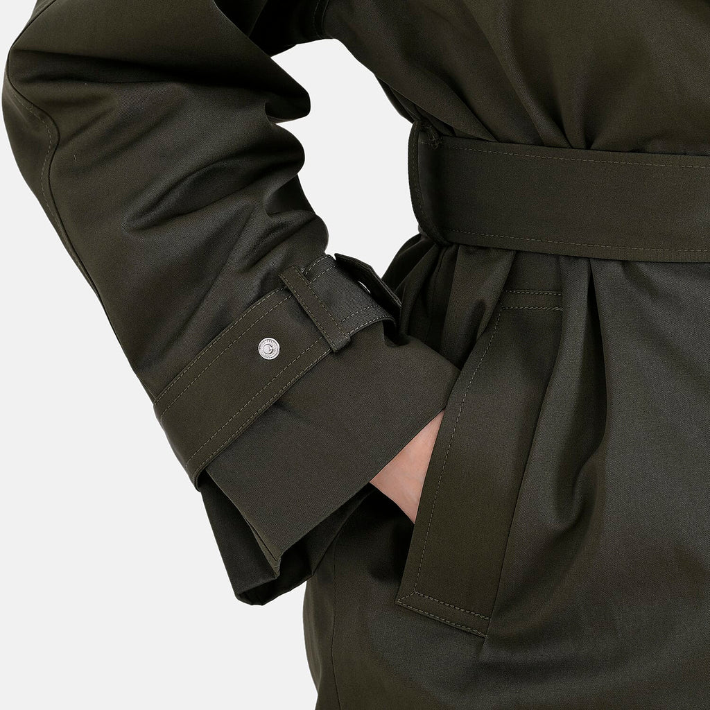 LA Marey Windproof Cotton Blend Trench Coat (Size 12-14) - Green