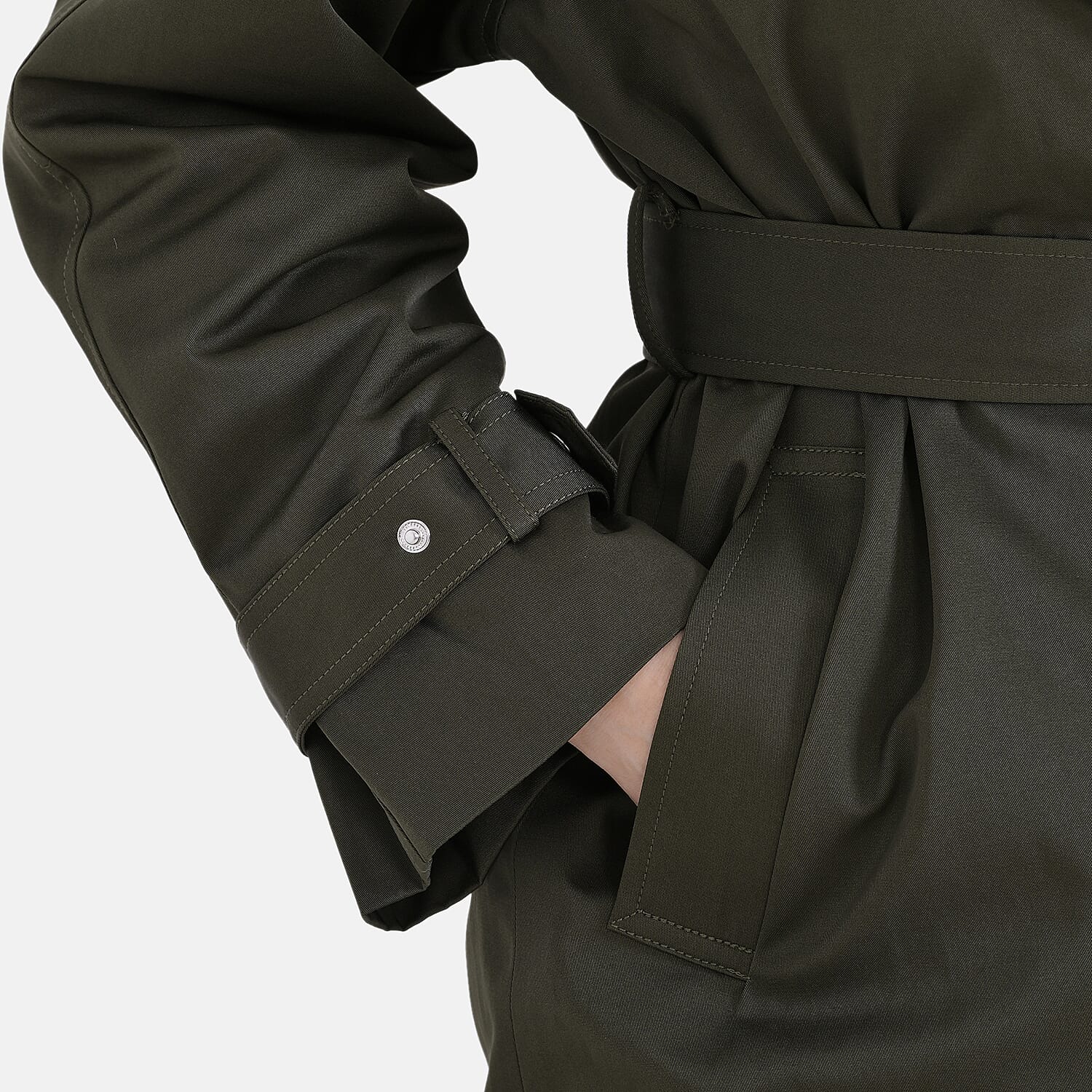 LA Marey Windproof Cotton Blend Trench Coat (Size 12-14) - Green