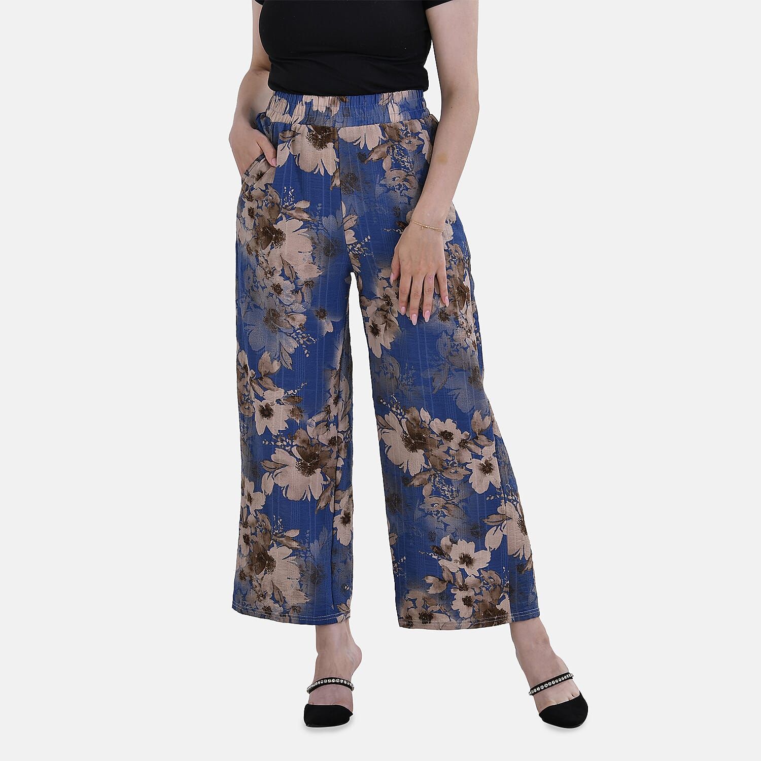 La Marey Polyester Printed Jean and Pant-Trouser (Size 16 to 18) - Blue Floral