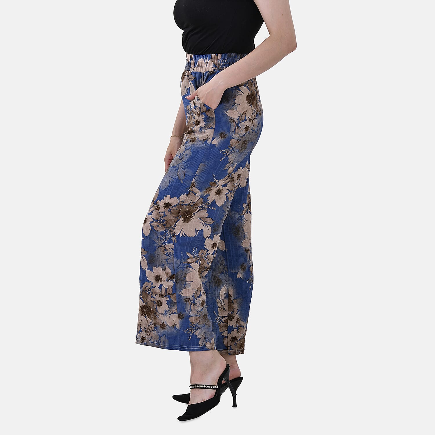 La Marey Polyester Printed Jean and Pant-Trouser (Size 16 to 18) - Blue Floral