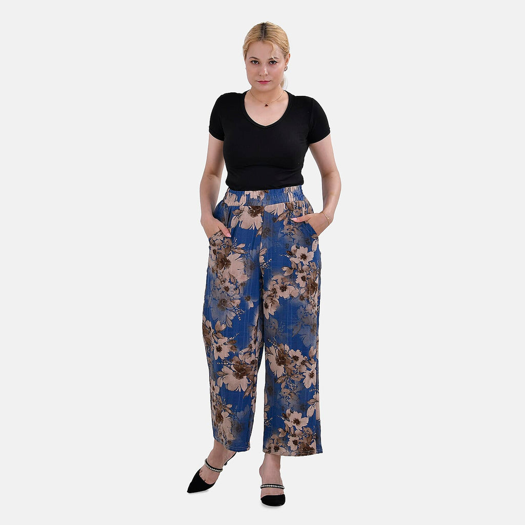 La Marey Polyester Printed Jean and Pant-Trouser (Size XL) - Blue Floral