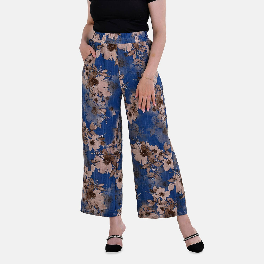 La Marey Polyester Printed Jean and Pant-Trouser (Size XL) - Blue Floral