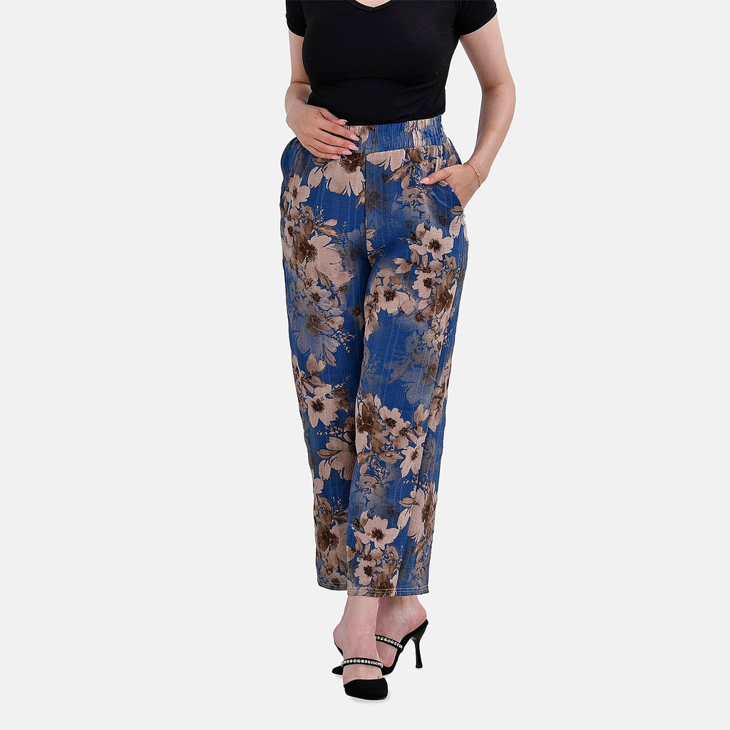 La Marey Polyester Printed Jean and Pant-Trouser (Size XL) - Blue Floral