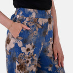 La Marey Polyester Printed Jean and Pant-Trouser (Size XL) - Blue Floral