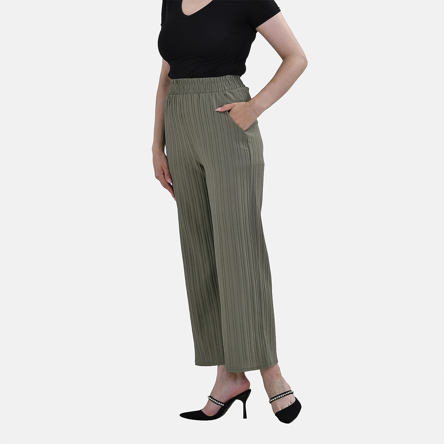 La Marey Polyester Printed Jean and Pant-Trouser (Size L 16 to 18) - Green & Green