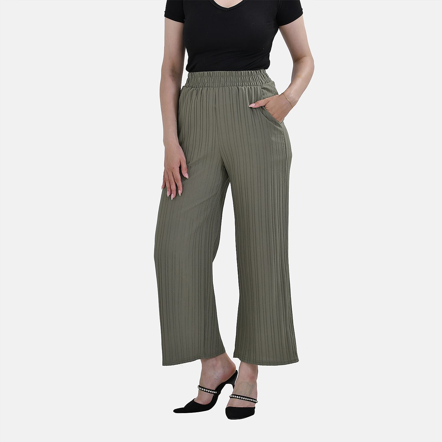 La Marey Polyester Printed Jean and Pant-Trouser (Size L 16 to 18) - Green & Green