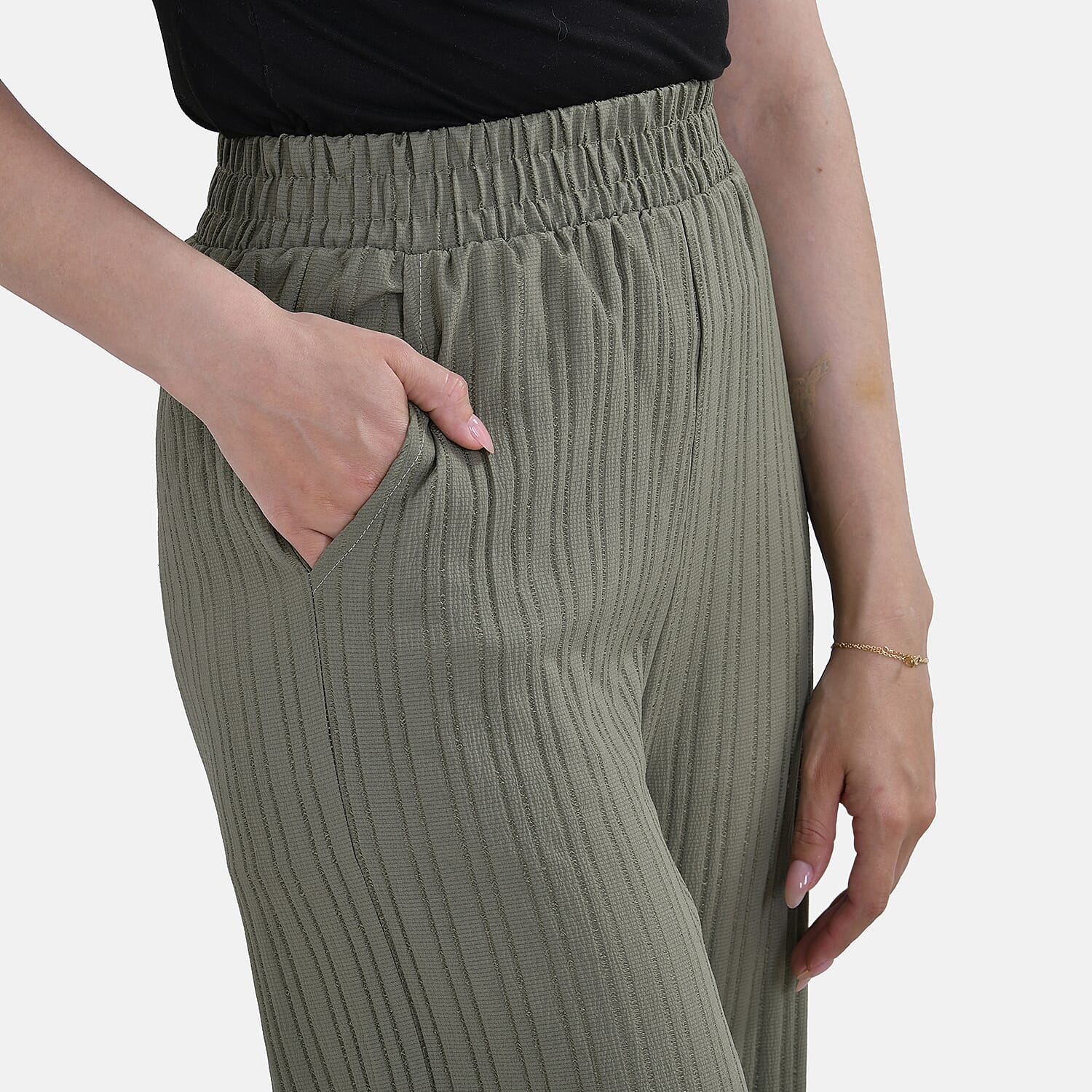 La Marey Polyester Printed Jean and Pant-Trouser (Size XL 20 to 22) - Green & Green