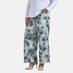 La Marey Floral Print Mid-Rise Elastic Waistband Wide Leg Trouser (Size XL) - Green