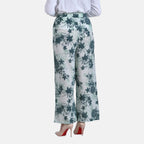 La Marey Floral Print Mid-Rise Elastic Waistband Wide Leg Trouser (Size XL) - Green