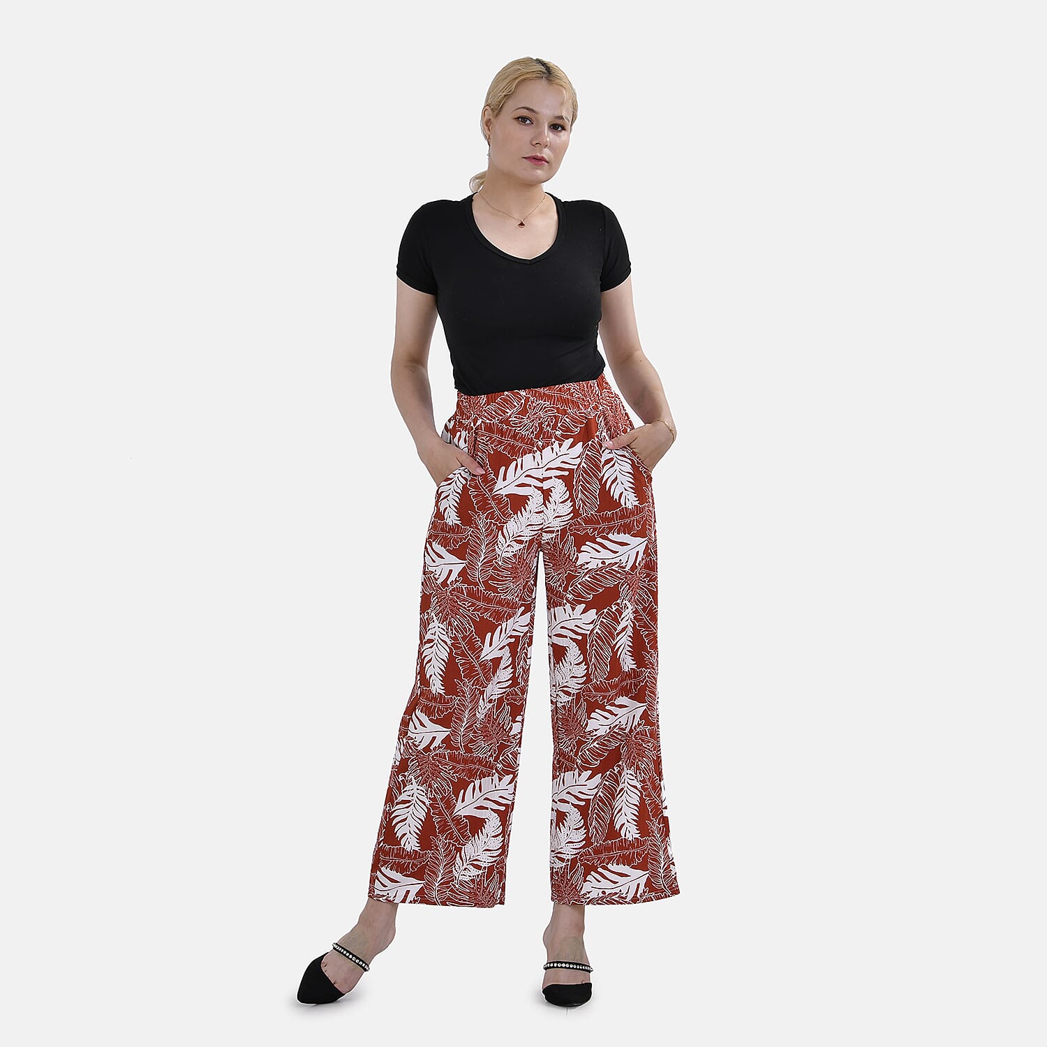 La Marey Polyester Printed Jean and Pant-Trouser (Size L) - Orange
