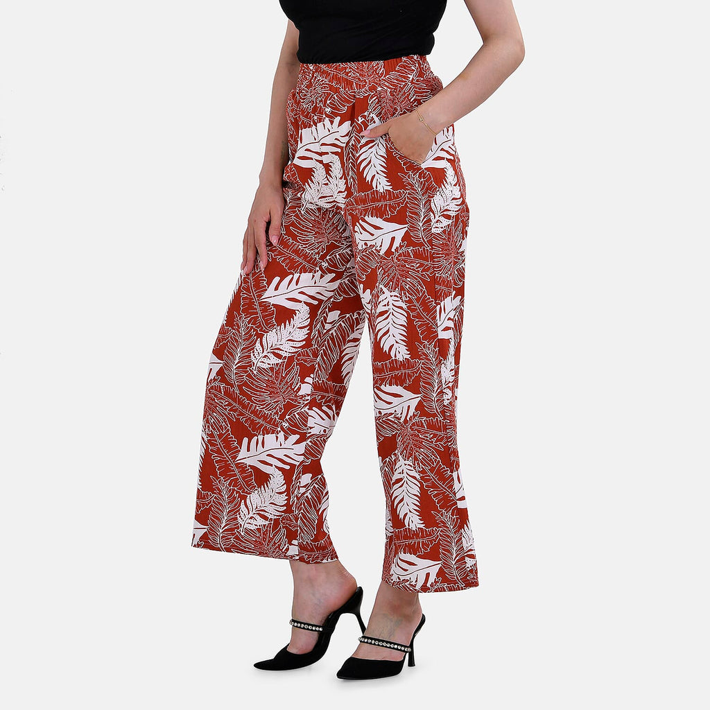 La Marey Polyester Printed Jean and Pant-Trouser (Size L) - Orange