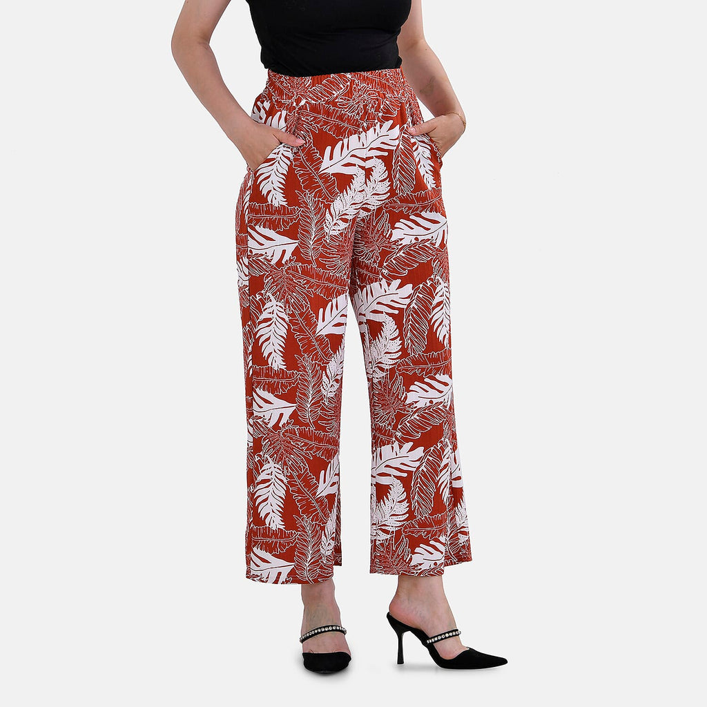La Marey Polyester Printed Jean and Pant-Trouser (Size L) - Orange