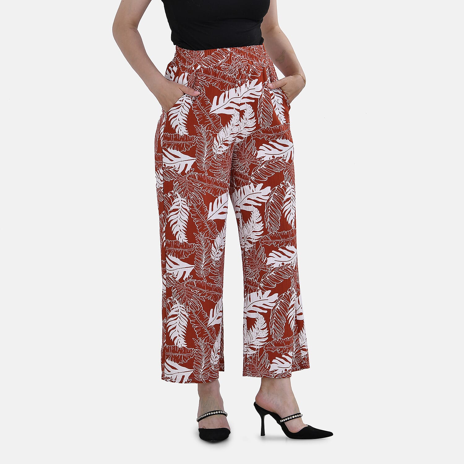 La Marey Polyester Printed Jean and Pant-Trouser (Size L) - Orange