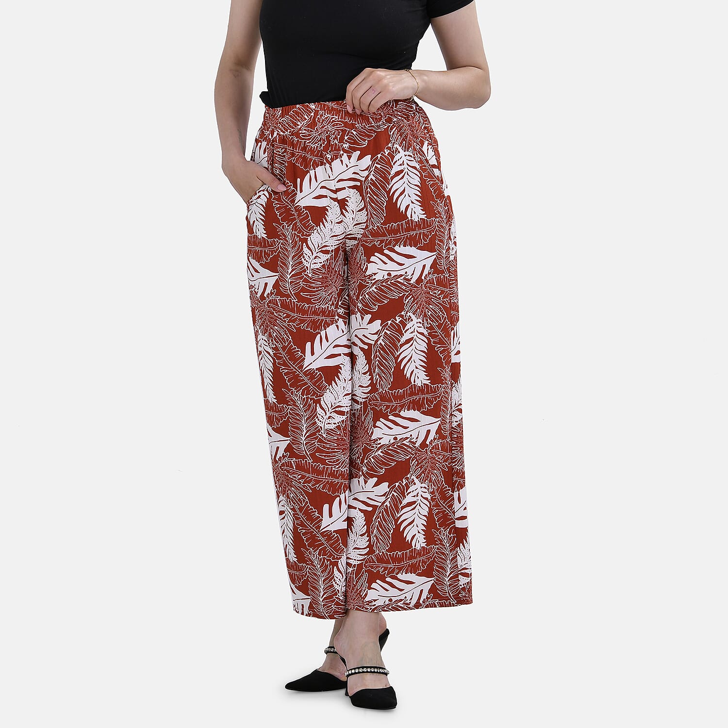 La Marey Polyester Printed Jean and Pant-Trouser (Size L) - Orange