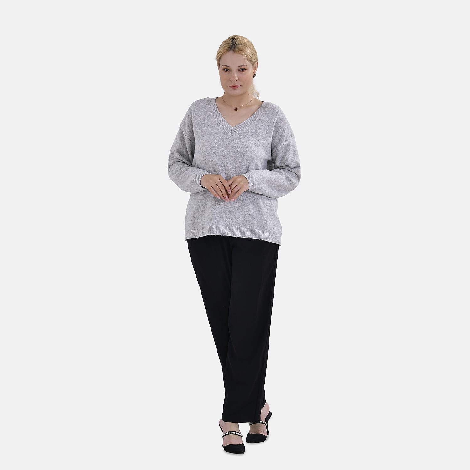 La Marey V-Neck Super Soft Jumper (Size S - 8  to 10) - Grey